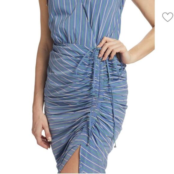 New VERONICA BEARD Teagan Striped Ruched Midi Dress Size 0 - Picture 5 of 16